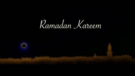 ramadan kareem. mosque silhouette with sunset in orange over black background