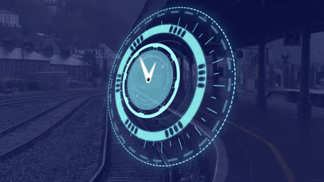 Animation-Einer-Uhr,-Die-Sich-Schnell-über-Den-Bahnsteig-Bewegt