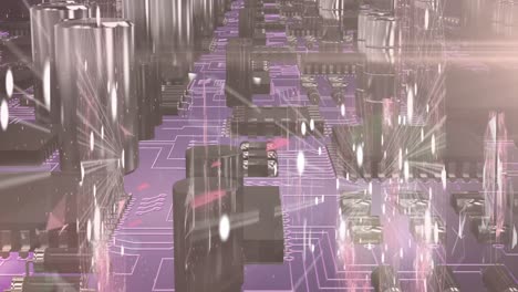 animación del procesamiento de datos en una placa de circuito luminoso de computadora