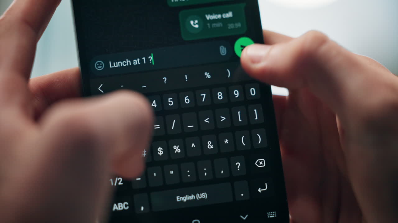 Typing a message on a smartphone