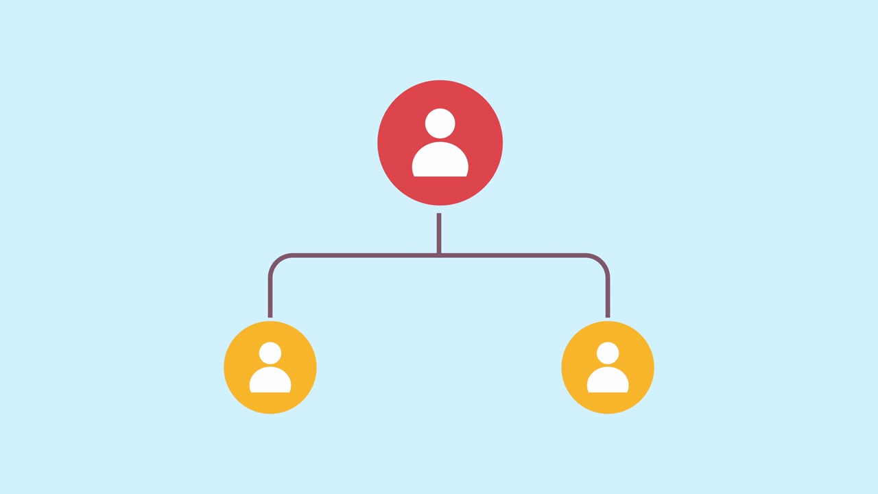 Organigramma animato che mostra gerarchia e struttura del team
