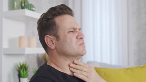dolor de garganta. hombre enfermo. el hombre con el bocio.