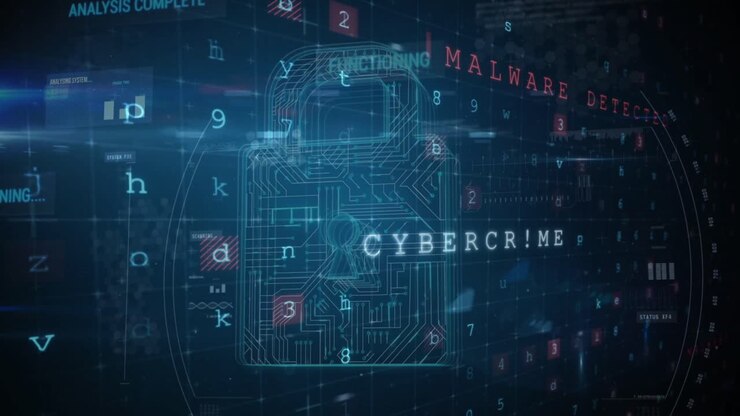 Animation of digital interface with security padlock over dark background