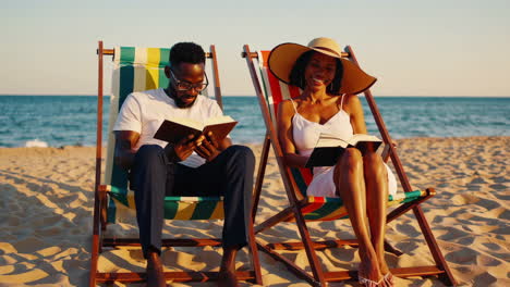 couple enjoying books and relaxation on a sunny beach