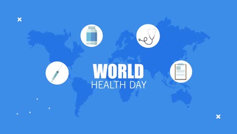 world healthy day lettering with medical icons in earth planet