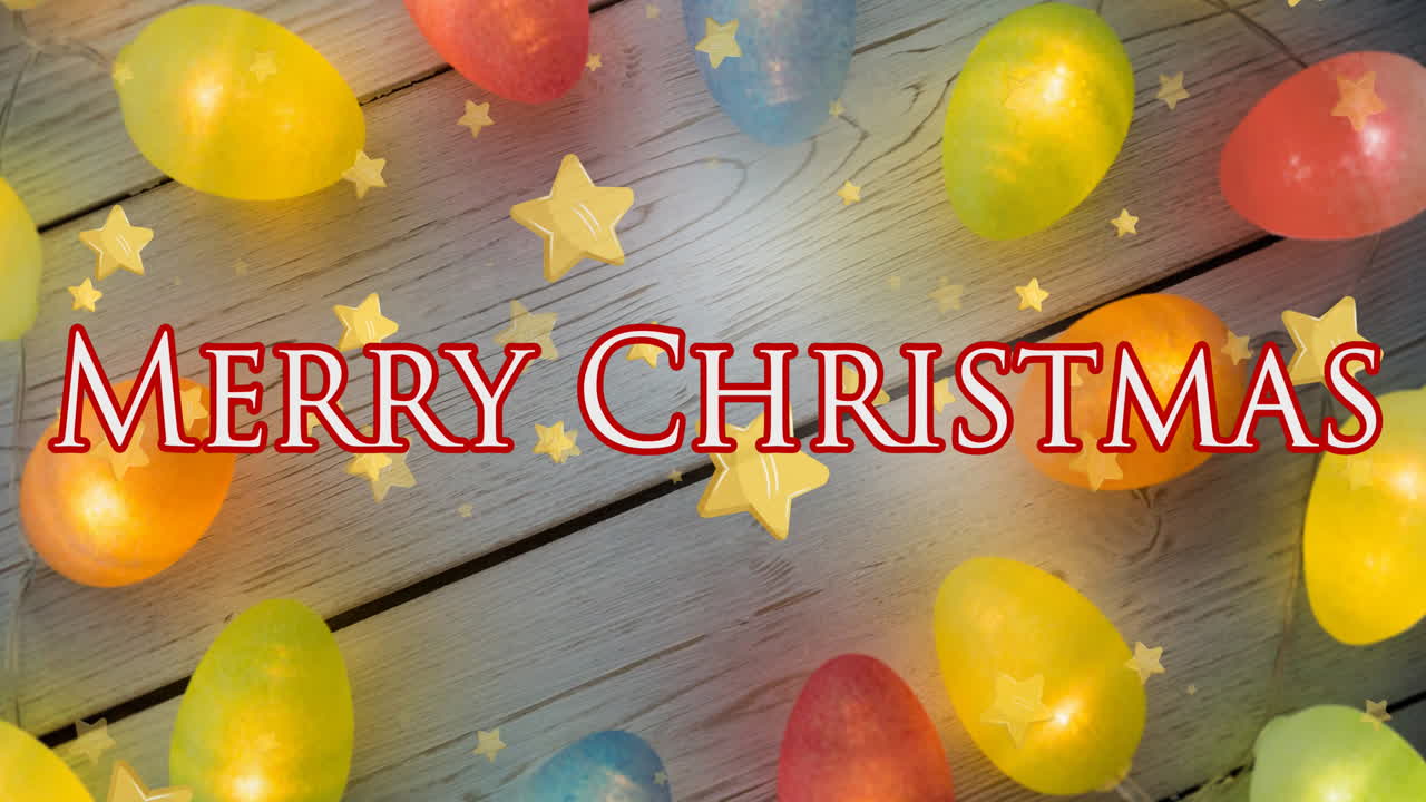 animación de las estaciones saludos de navidad sobre decoraciones de luces de hadas