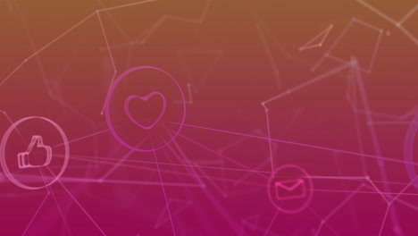 animación de la red de conexiones con iconos en fondo rosa