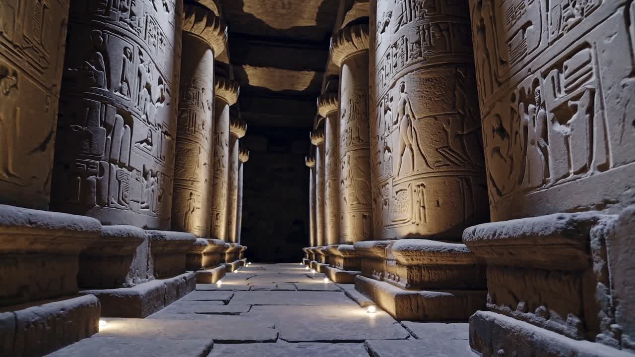 CGI of ancient Egyptian stone pillars, showcasing the grandeur of temple architecture and the legacy of pharaoh dynasties.