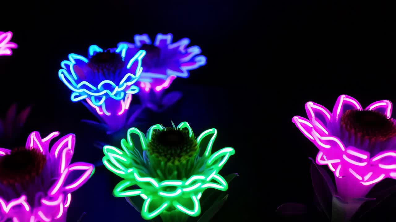 검은 바탕에 네온 꽃