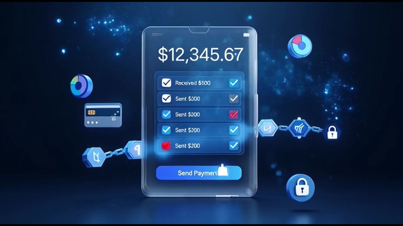 Digital Mobile Payment Interface with Blockchain Security Animation