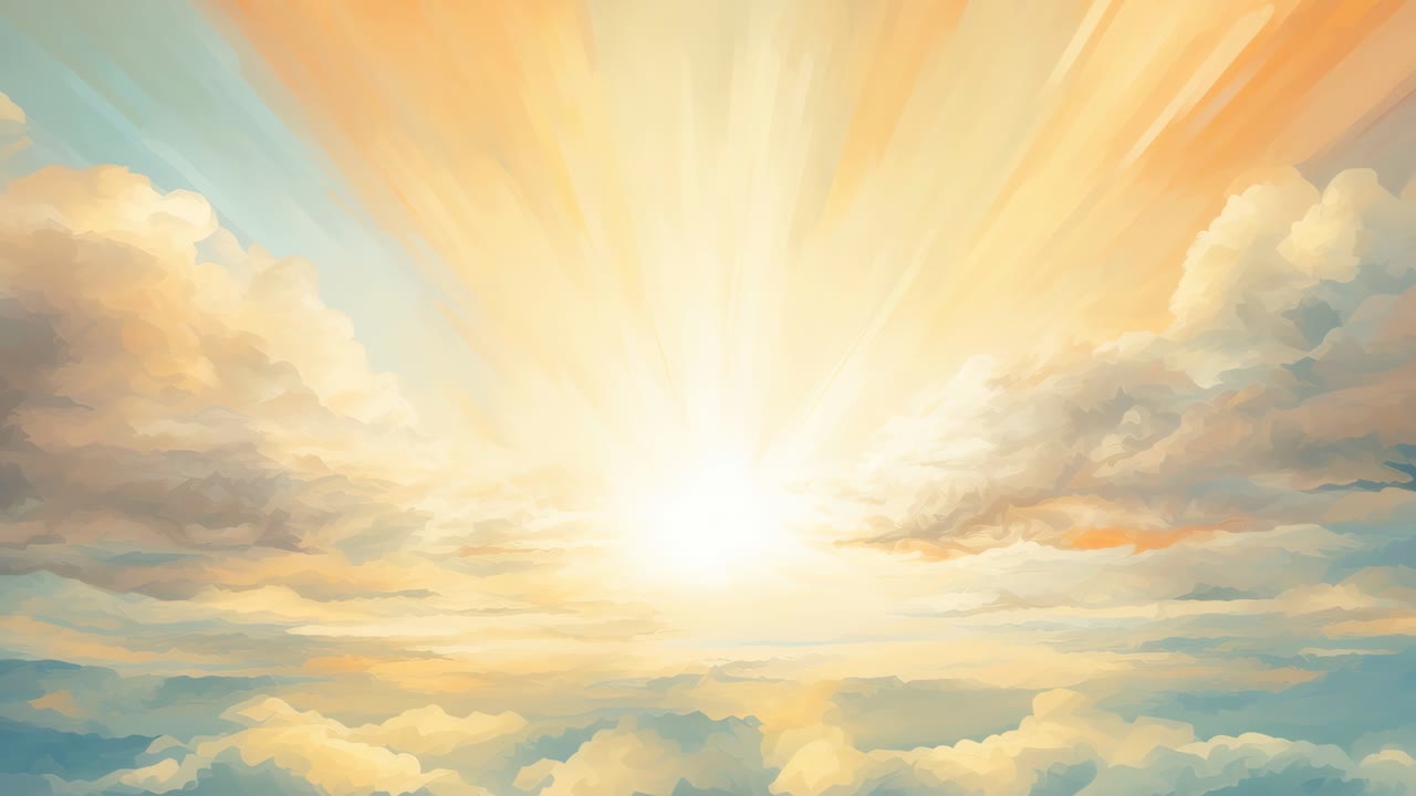 Um deslumbrante plano de fundo de vídeo de um nascer do sol sobre as nuvens, pintado em tons pastel suaves