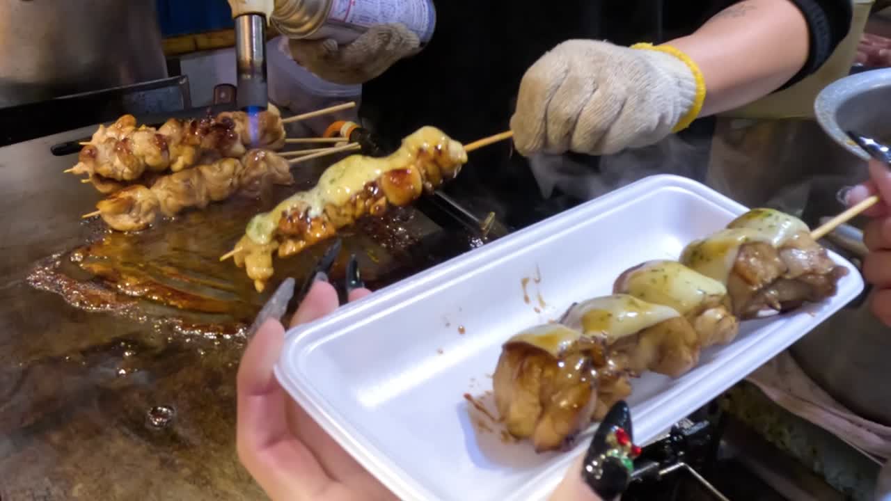 Street Food Yakitori with Grilled Chicken and Cheese