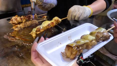 street food yakitori with grilled chicken and cheese