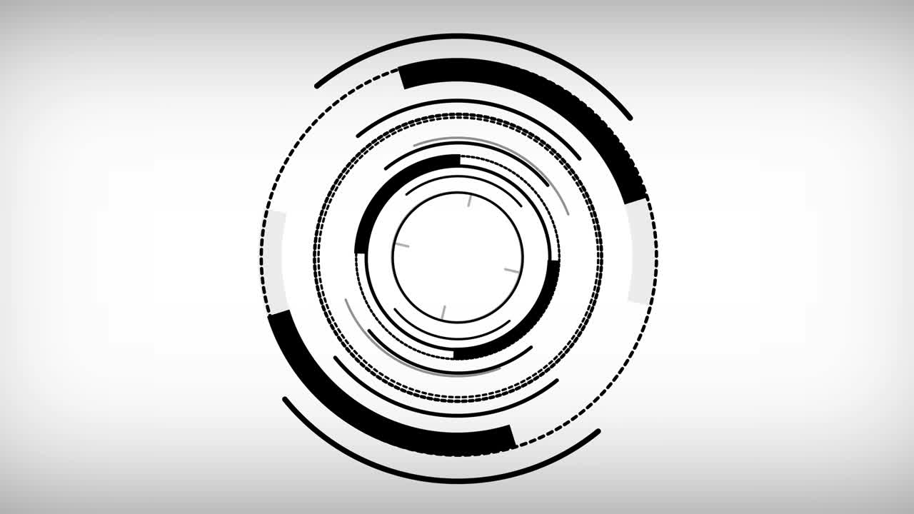 abstract hud círculos tecnológicos en blanco y negro fondo de movimiento. video animación de bucle sin costuras