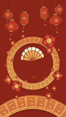 chinese new year design with lanterns and fan