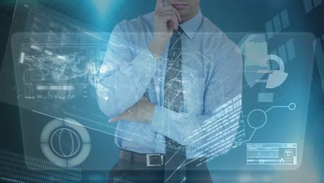 businessman analysing information with data