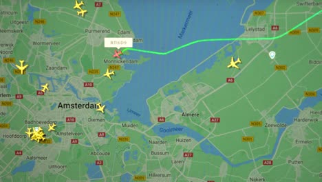 Computer-screen-view-on-flightradar-flight-arriving-in-Amsterdam-Schiphol