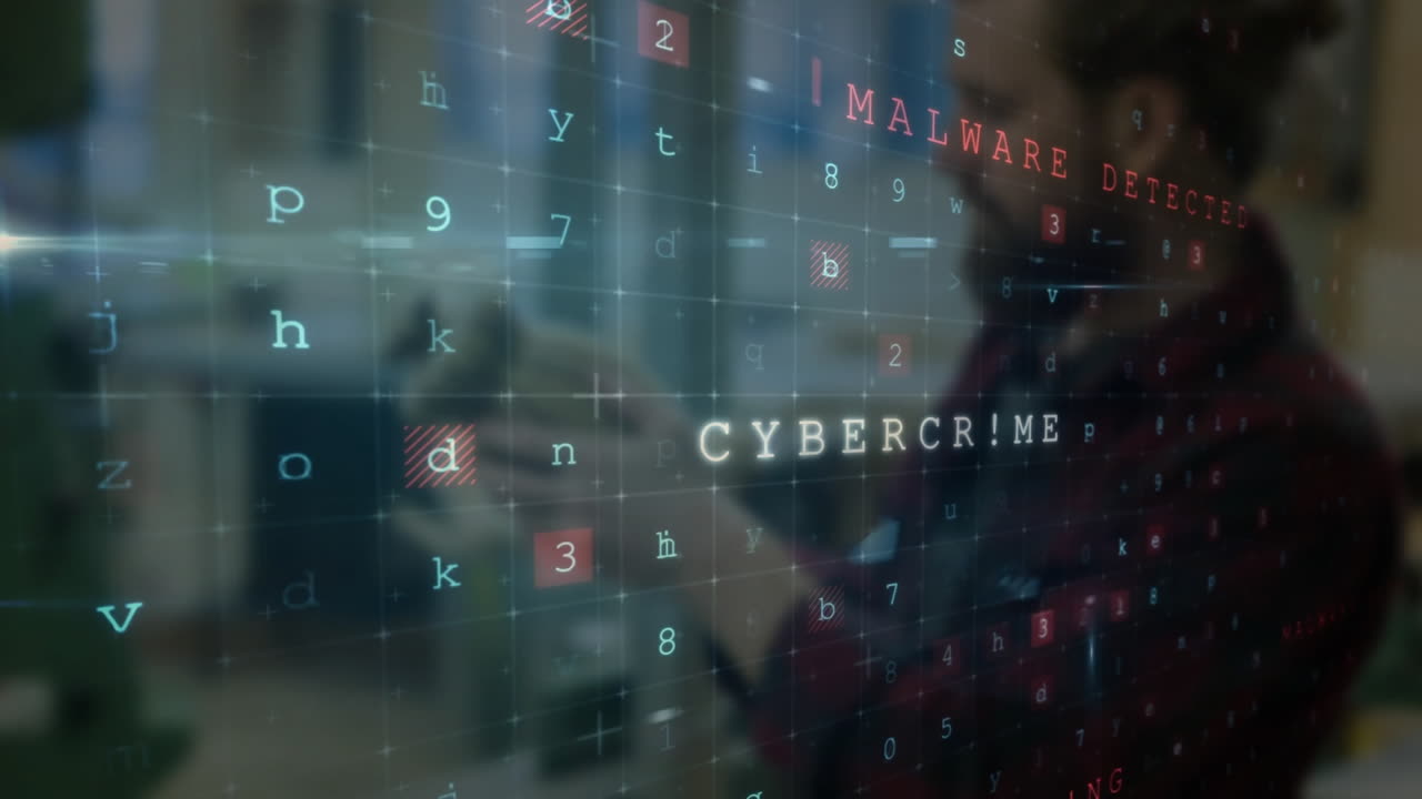 Warning and malware detection animation over person using smartphone