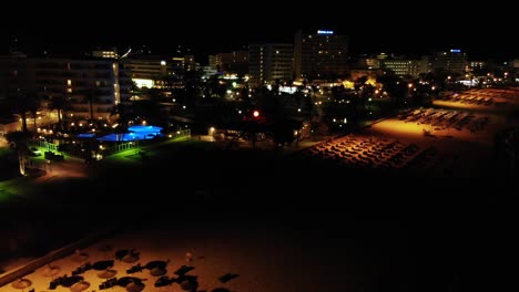 Aerial-night-view-of-the-beach,-Mallorca,-Spain