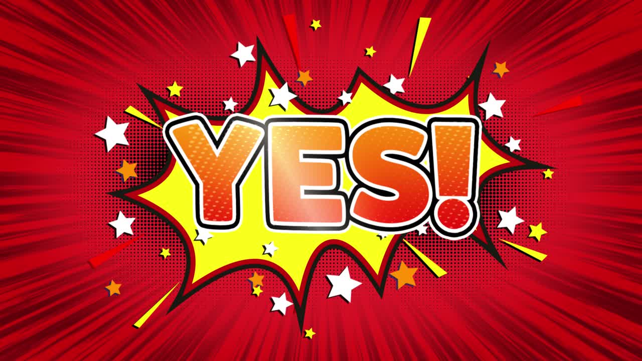 Yes text pop art style expression retro comic bubble expression cartoon illustration isolated flat