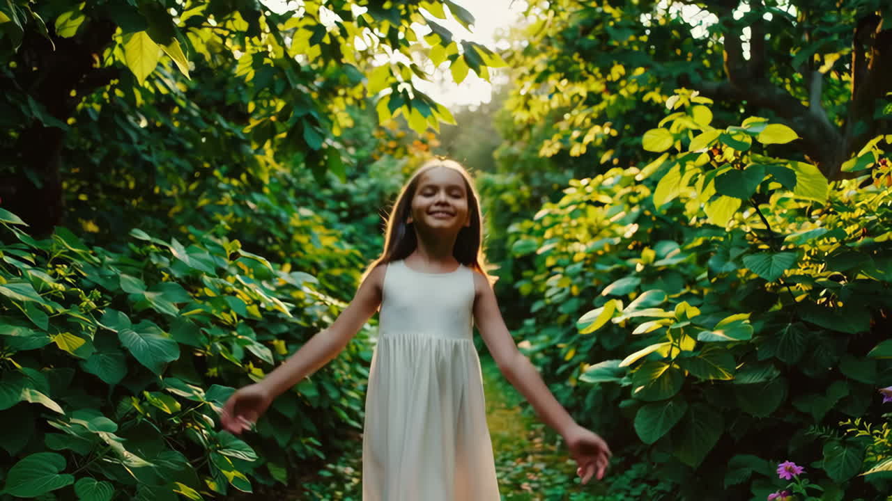 Joyful Child Walking in a Sunny Garden