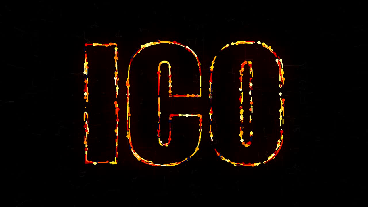 oferta inicial de monedas con elementos digitales, renderización 3d generada por computadora en el fondo