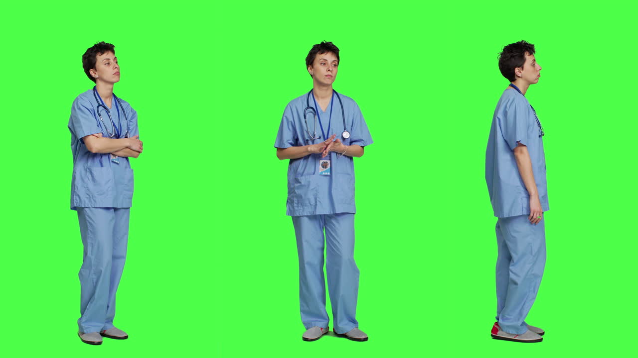 클리닉 에서 환자 를 기다리는 동안 좌절 한 행동 을 하는 참을성 없는 간호사