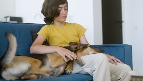 girl and dog at home