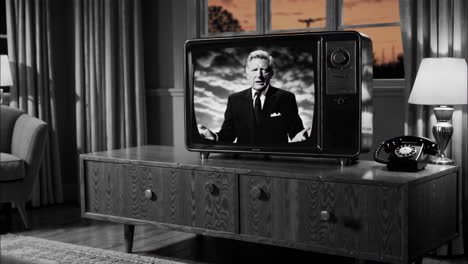 vintage television set in retro living room