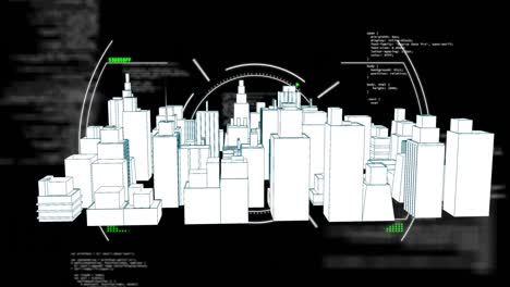 animation of scan scope over 3d cityscape drawing