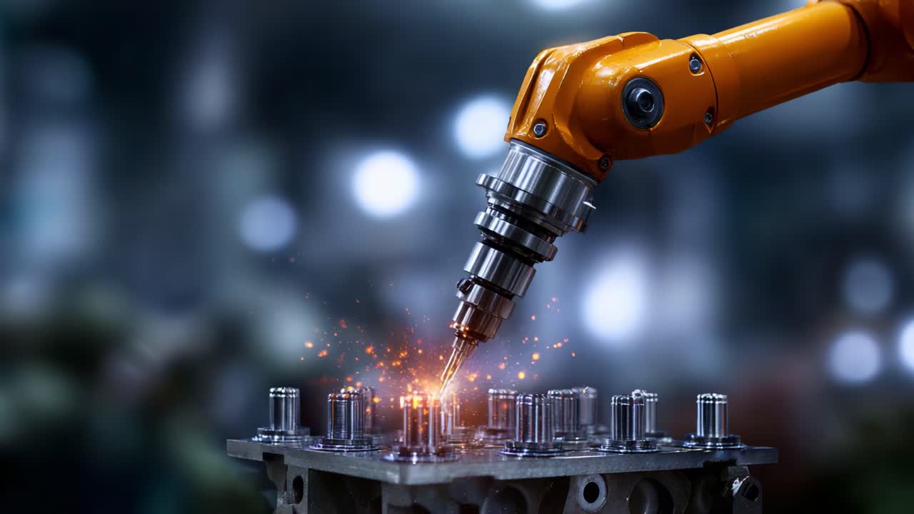 Manufaktur Presisi Lengan Robotik: Pengelasan dan Proses Pemesinan Otomatis di Industri dengan Fokus pada Pembuatan Percikan Api dan Perakitan Komponen