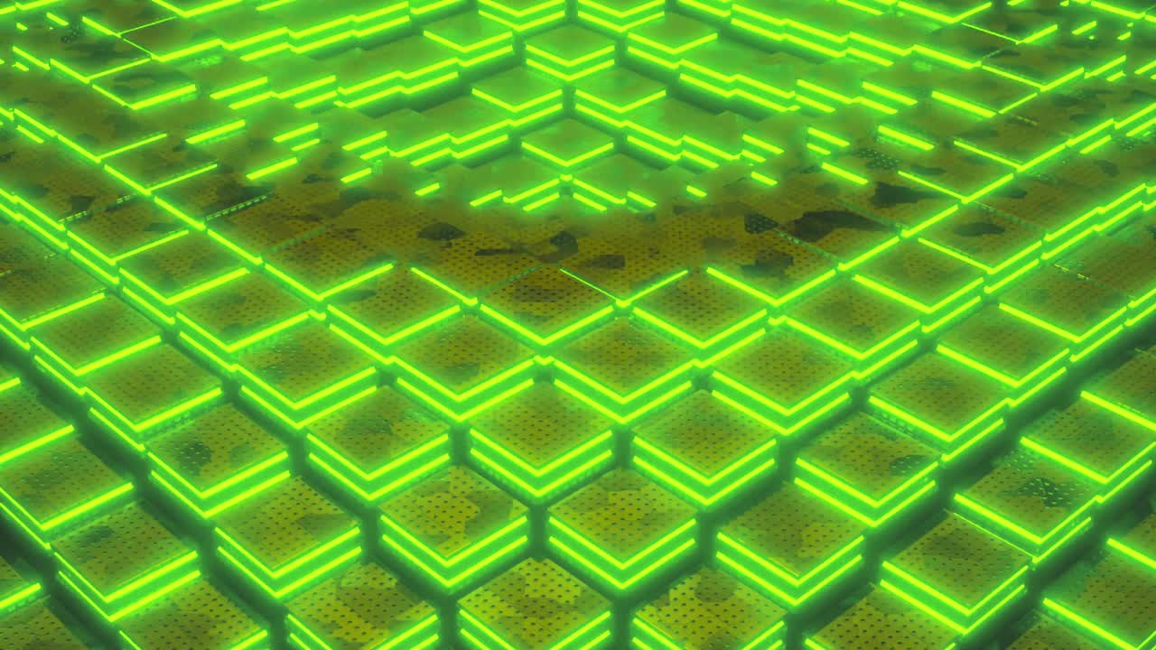 Abstract Digital Pattern of Pulsating Green Cubes