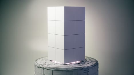 abstract composition of floating cubes on a futuristic base