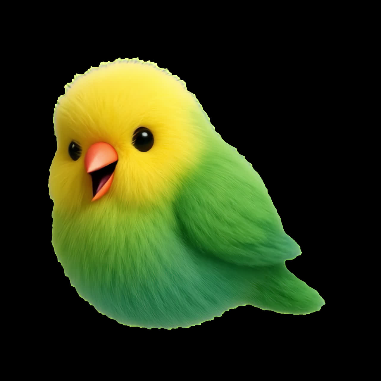 Cute fluffy colorful bird illustration animation isolated asset, transparent 4K video, alpha