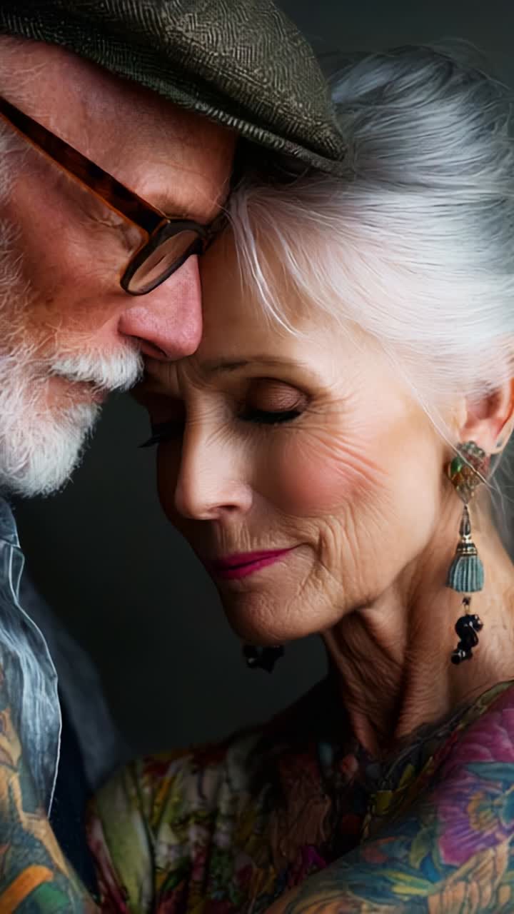 Un tenero momento tra due persone anziane: catturare l'essenza dell'amore e dell'affetto nel loro abbraccio, evidenziando l'età, la bellezza e la connessione attraverso la ritrattistica