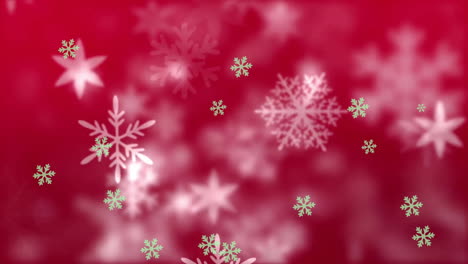 Animation-of-snow-falling-on-red-background-at-christmas