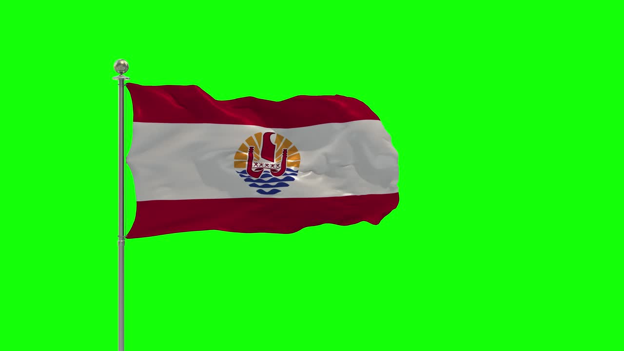 Polinesia Francesa Ilustración 3D de la bandera ondeando en un mástil con croma