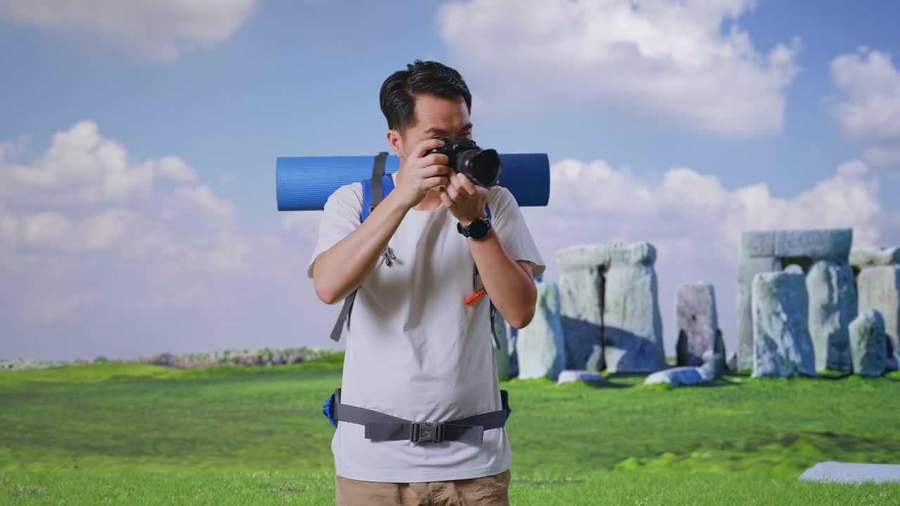 Traveler photographing a historical site