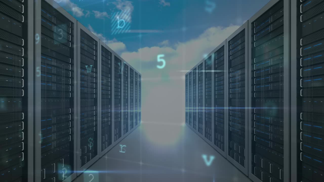 Animation of cyber attack warning over server room