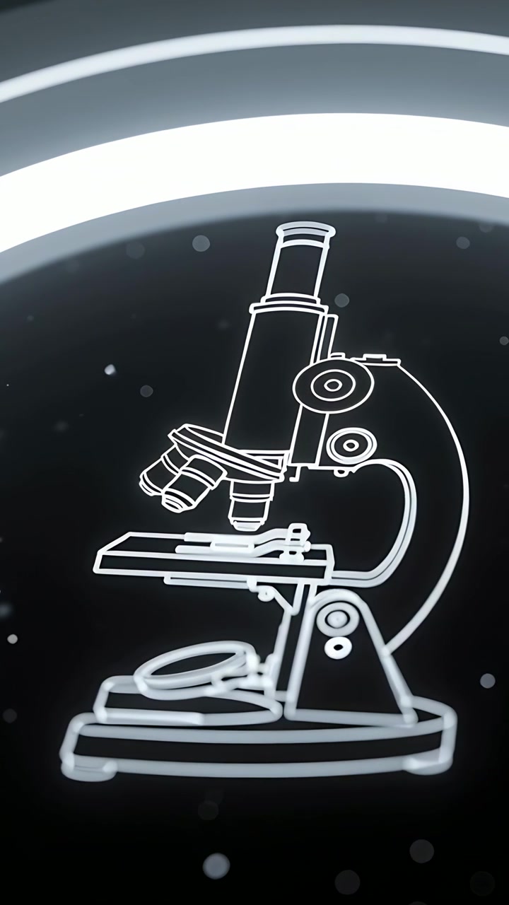 Vertical video: Animating white scope tilting zooming by frames on dark exhibit with ring and dots