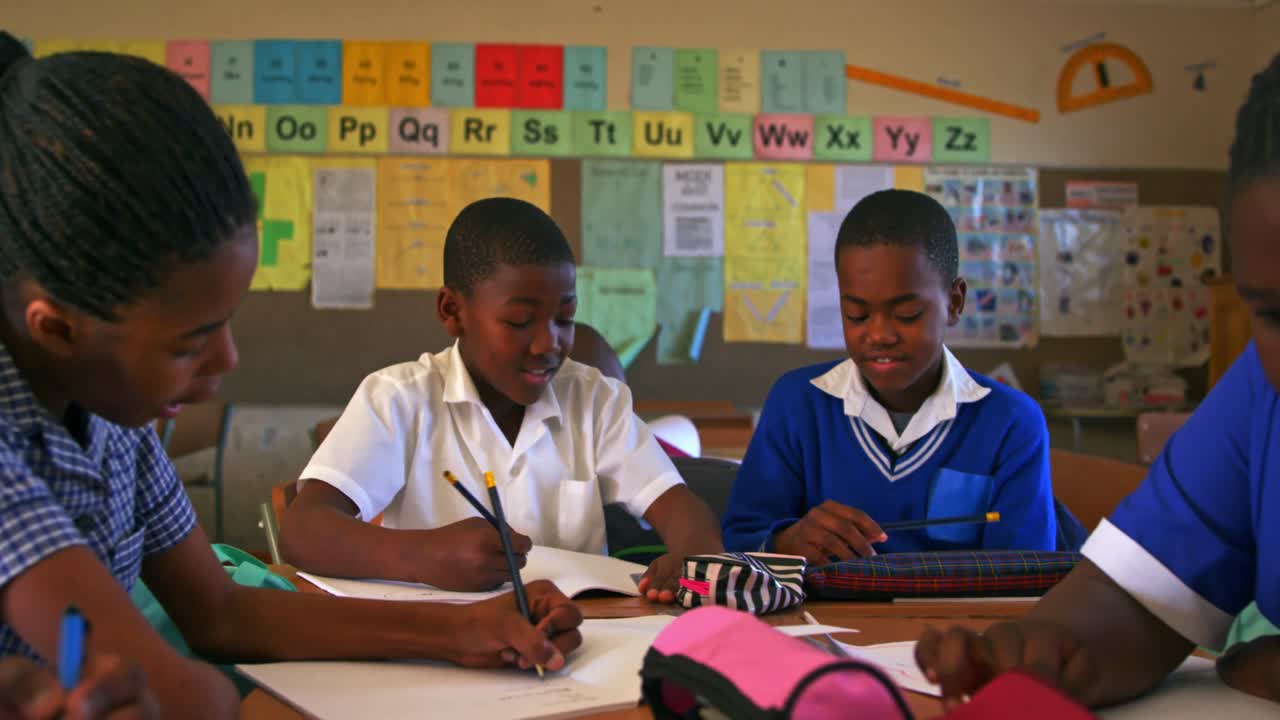 Schoolchildren in a lesson at a township school 4k