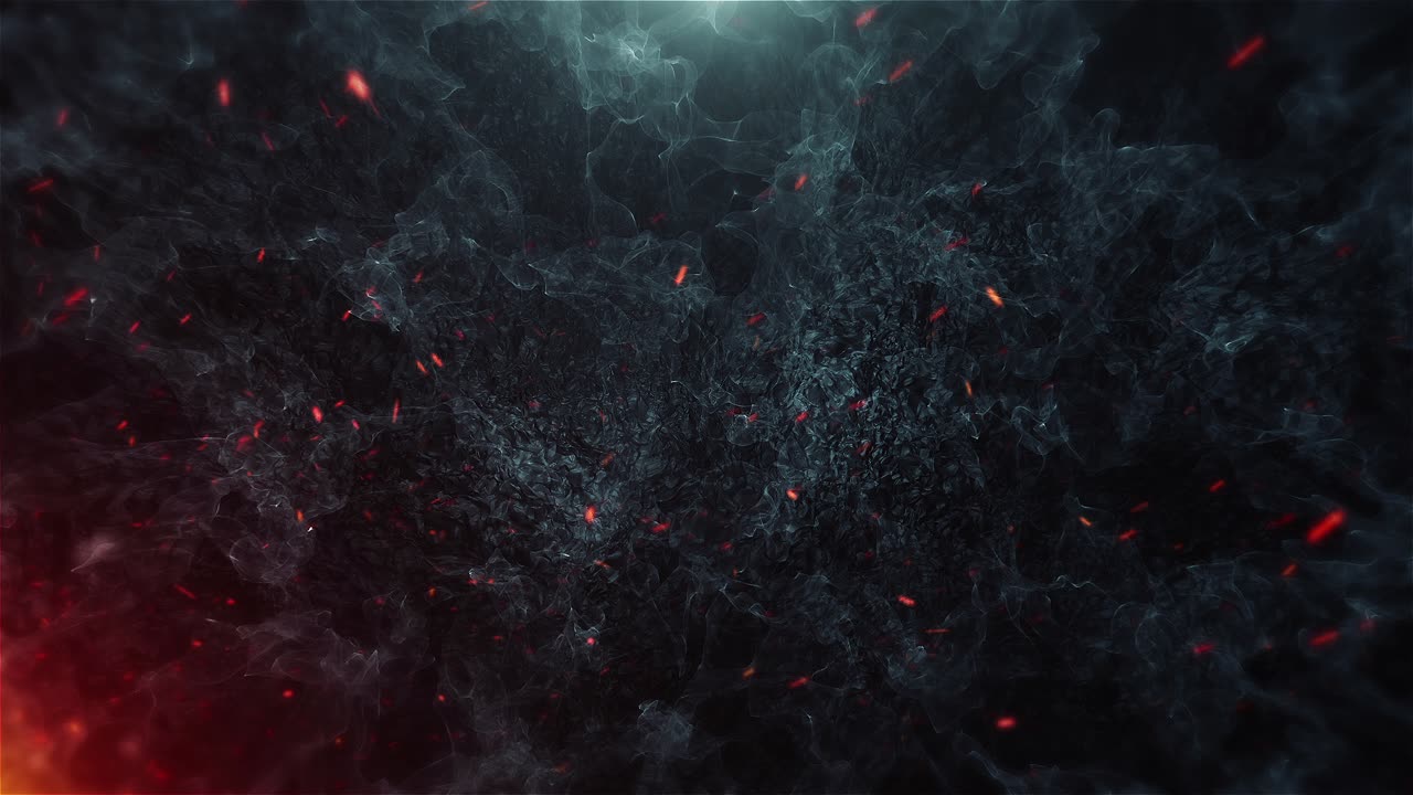 Glowing Red Particles and Smoke on Dark Abstract Background