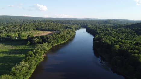 aerial view overlooking river and trees