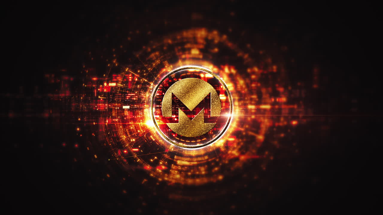 Futuristic digital background highlighting advanced cryptocurrency and encryption technology, featuring blockchain networks and secure cryptographic systems : Monero, XMR