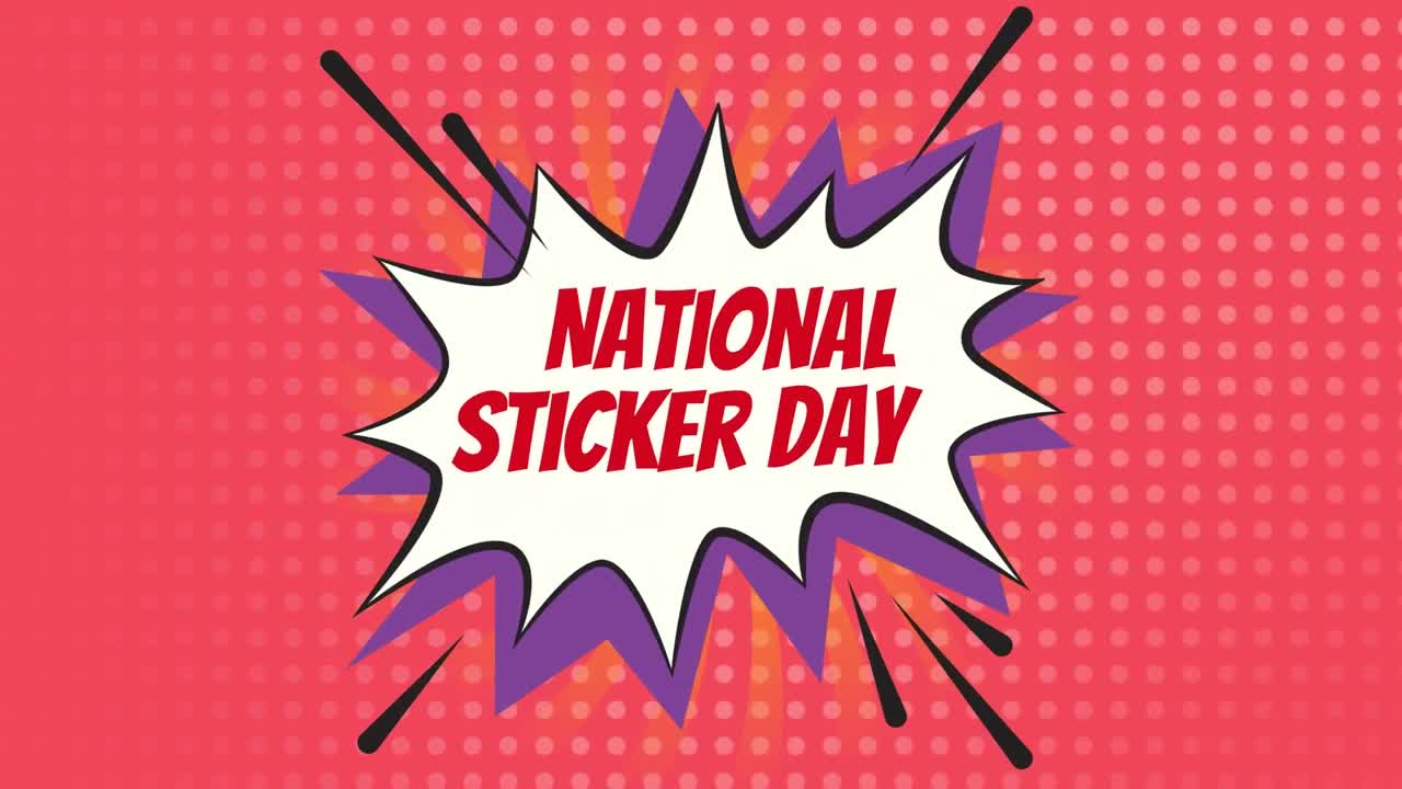 Animazione del testo "National Sticker Day" su sfondo rosso