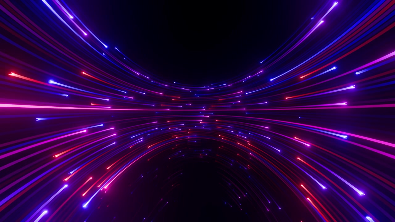 Abstract Neon Light Trails Curving in a Digital Cyber Space