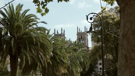 Slow-motion-handheld-clip-of-Begona-square,-in-Gijon,-Asturias