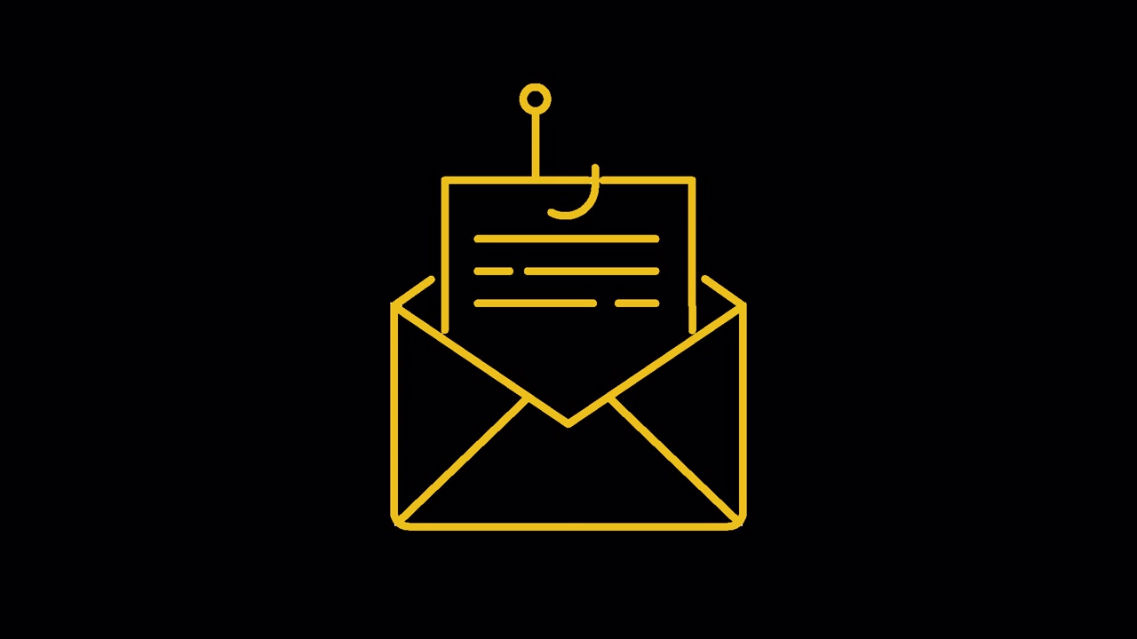 Animierte Phishing-E-Mail mit Haken-Symbol