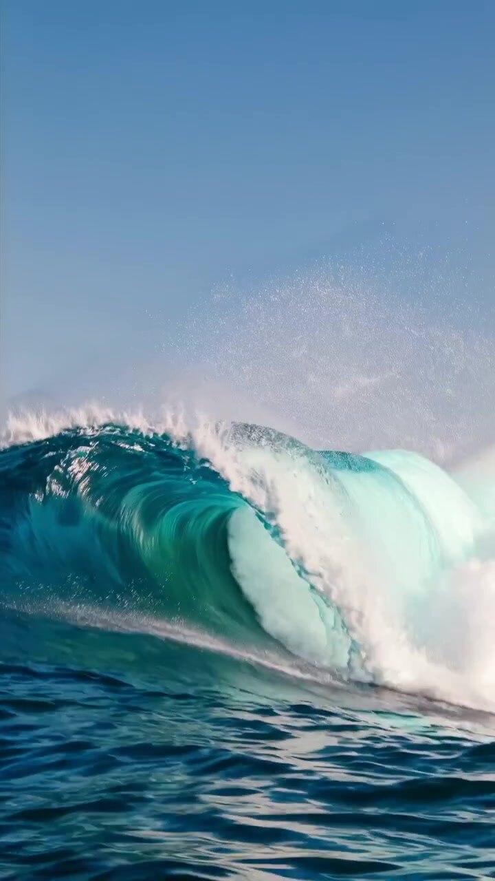 Powerful Blue Ocean Wave Breaking in Tropical Waters