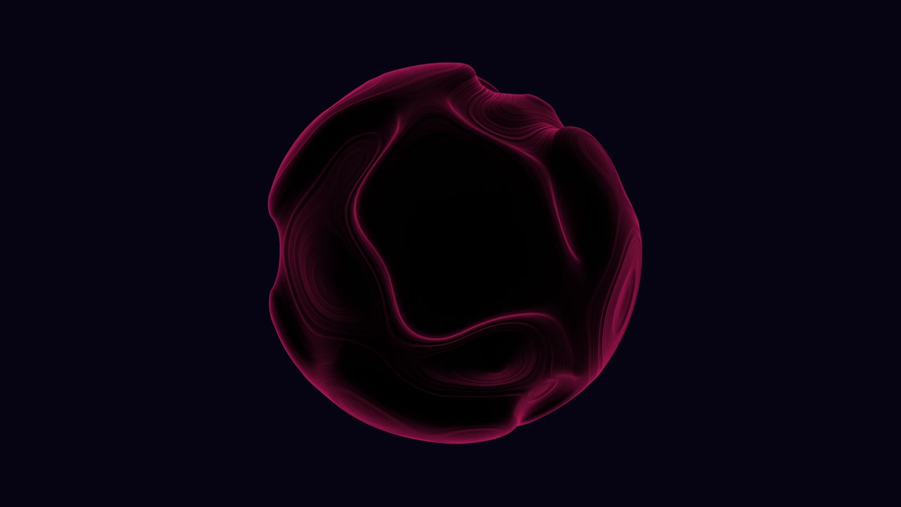 Abstract glowing magenta fluid sphere on dark background, seamless motion